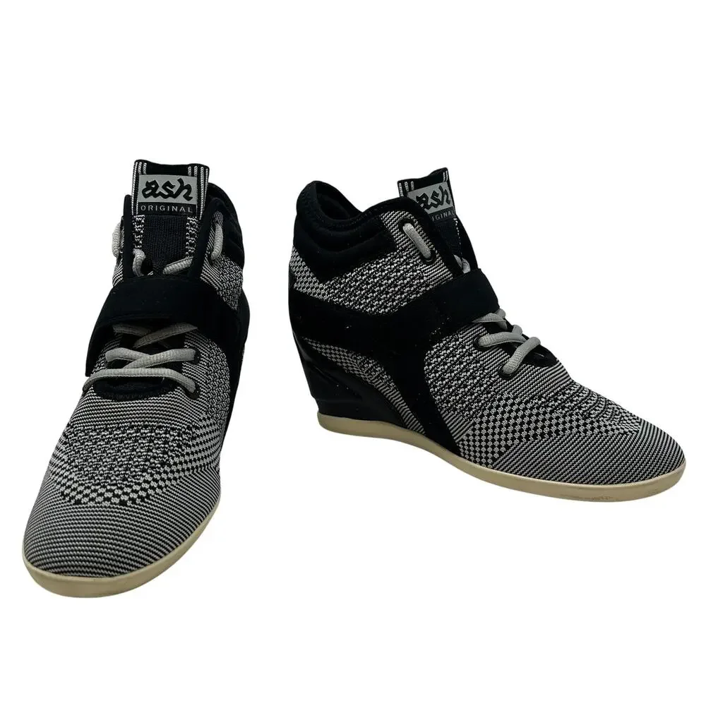 Ash Bebop Knit Wedge Sneakers High‎ Top Platform Black Gray Size 40 US 9.5 10